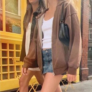 Brandy Melville Christy Brown Zip-Up Hoodie